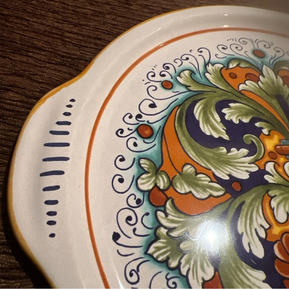 Nova Deruta Hand Painted Ceramic Serving Platter w/Handles 13.25” x 12” x 1” EUC - Picture 5 of 9